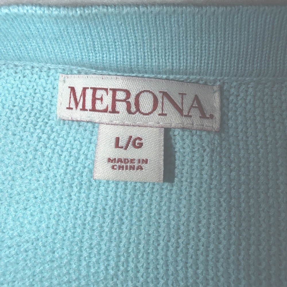 Merona Women's Large Aqua Blue Button Front Cardigan Sweater Cotton Knit L - Picture 2 of 9